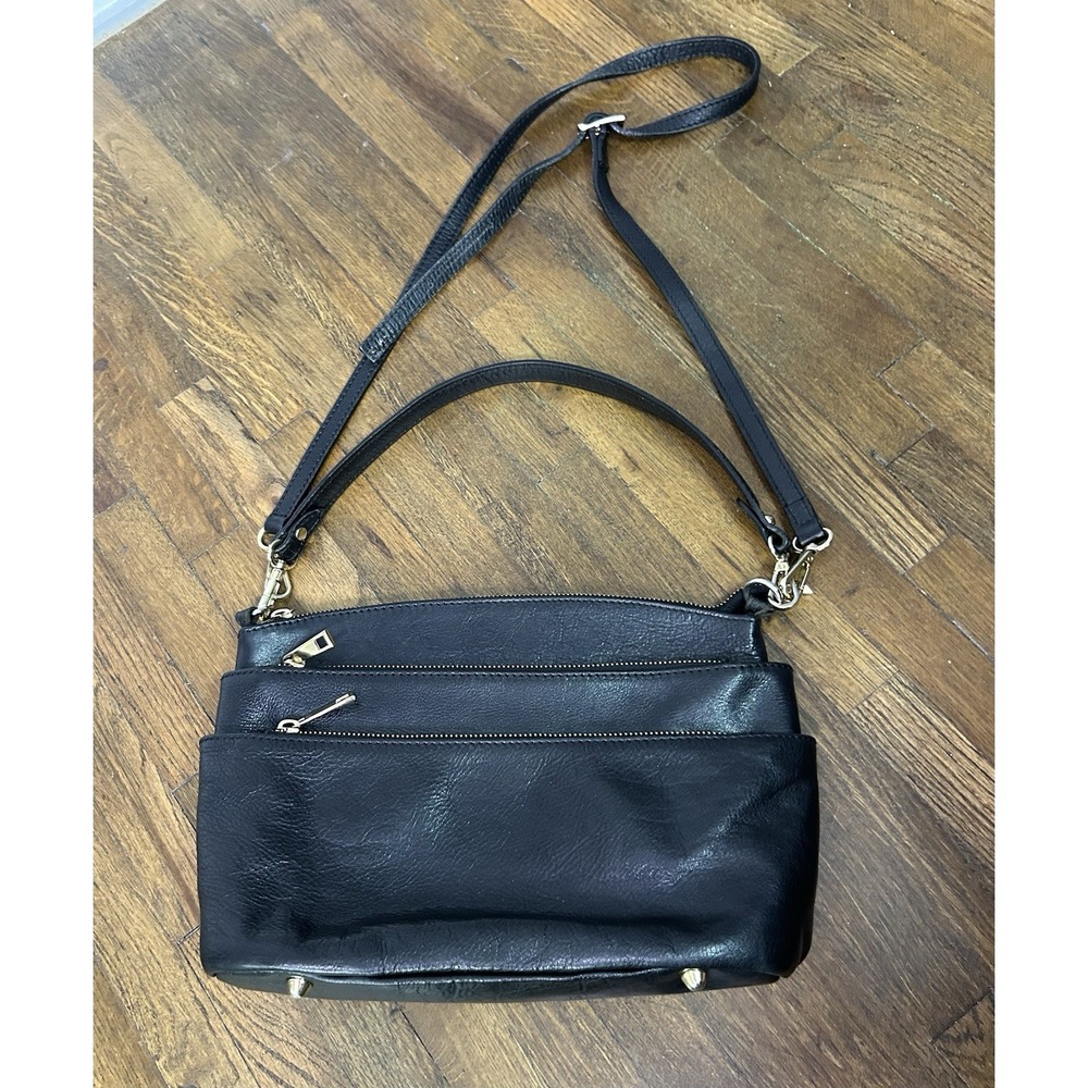 Divina Firenze Black Pebbled Leather Crossbody Bag Made in Italy Gold Hardware